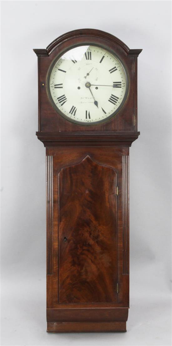 Jno. Wyatt of Altrencham. A Regency mahogany drop dial wall clock, height 4ft 8in.